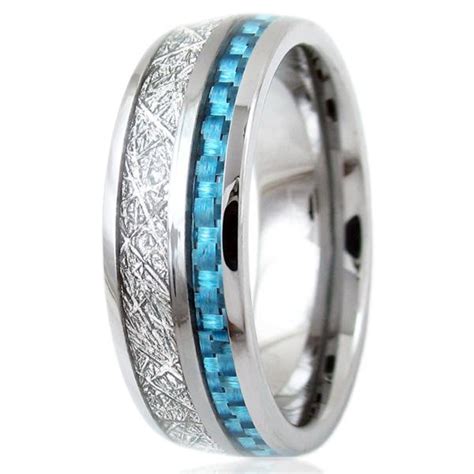 Meteorite Ring Mens Meteorite Tungsten Ring Blue Carbon - Etsy