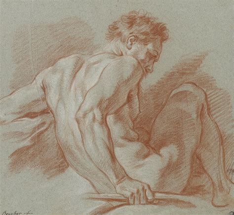 François Boucher French A Seated Male Nude Holding a Staff study of Chronos