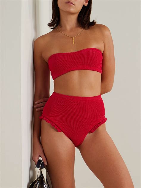 HUNZA G Osiris Metallic Ruffled Seersucker Bandeau Bikini NET A PORTER