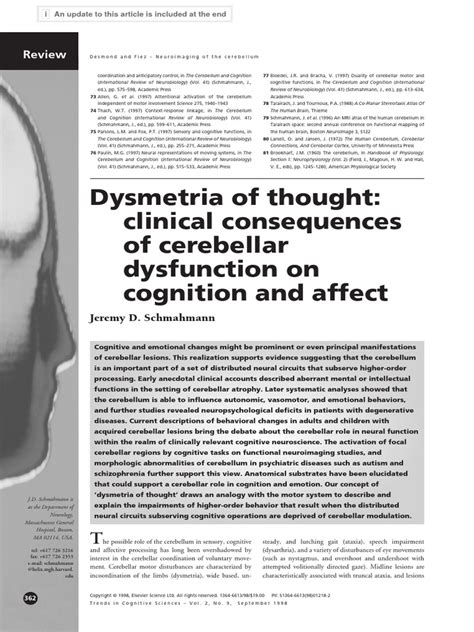 Dysmetria of Thought Clinical Consequences of Cer | PDF | Cerebellum | Neuropsychology