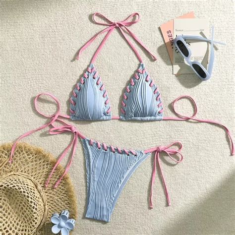 BIKINI FEMME DEUX Pièces Sgambato Micro Bikini Triangle Lanières Bleu ACAC3D EUR 36 12 PicClick FR
