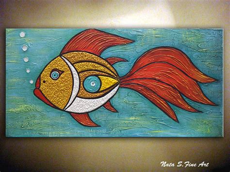 Original Fish Painting Abstract Koi Fish Art Animal Wall Art