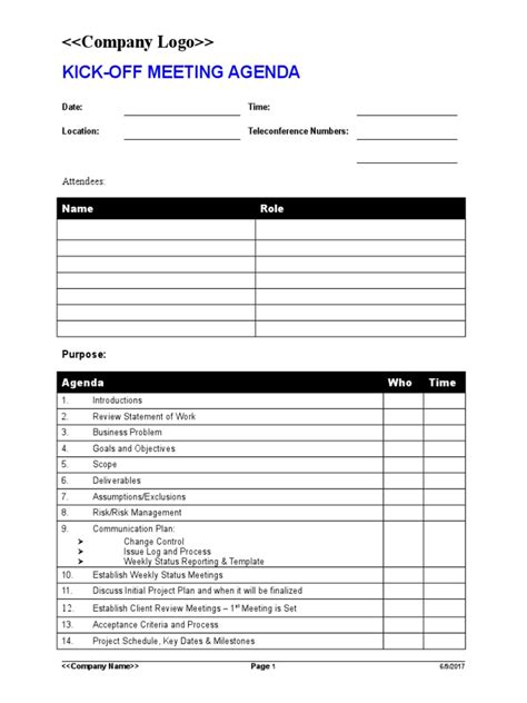 Kick Off Meeting Agenda Template | PDF | Areas Of Computer Science ...