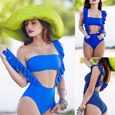 Piece Ruffle High Waist Pushup Padded Bra Bikini Set Swimsuit Power Day Sale