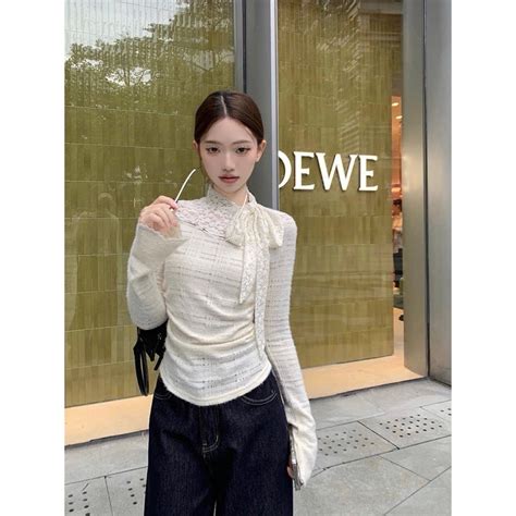 ÁO THUN DÀI TAY PHỐI CỔ REN BUỘC NƠ HOT TREND LYMZSTORE Shopee Việt Nam