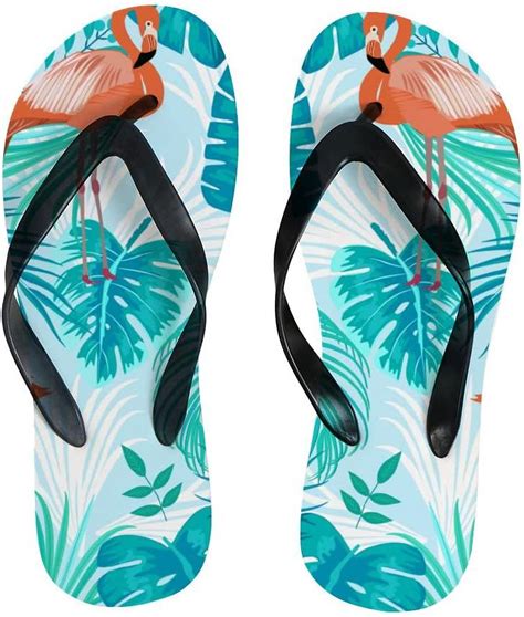 Freeamg Flip Flops Tropical Flamingo Bird Palm Leaves Jungle Thong Slip