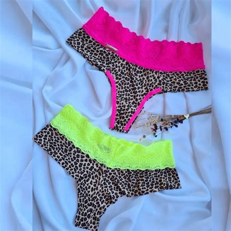 Kit Lingerie Calcinhas Ellen Fio Duplo Estampa De On A E Renda Colorida Shopee Brasil
