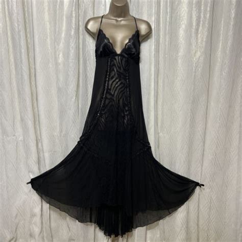 VTG M L Lace Black Nightgown Bodice Sexy Lingerie Soft Corset Strappy