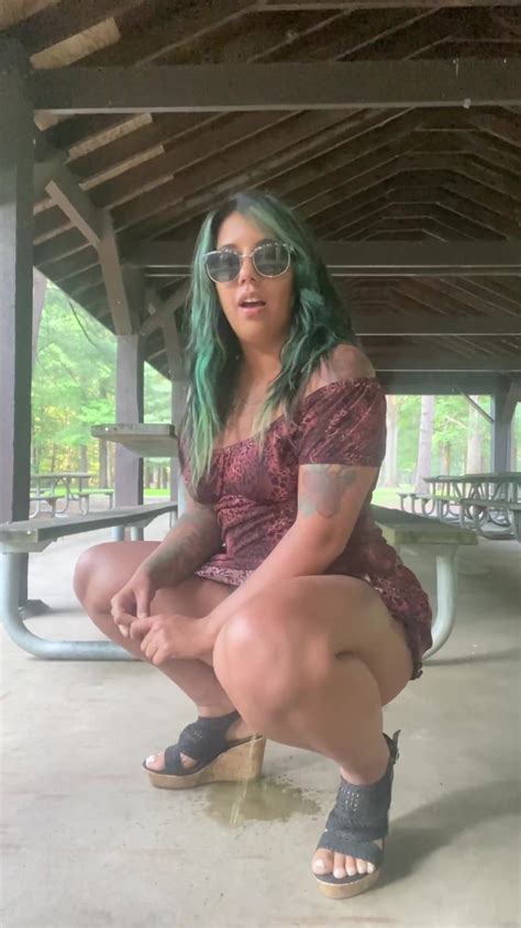 Sexy Green Hair Babe Squat Pees In The Park ThisVid