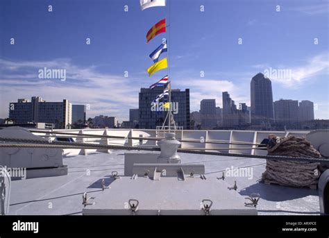 San Diego Sky Line Bow Of Ship Stock Photo Alamy