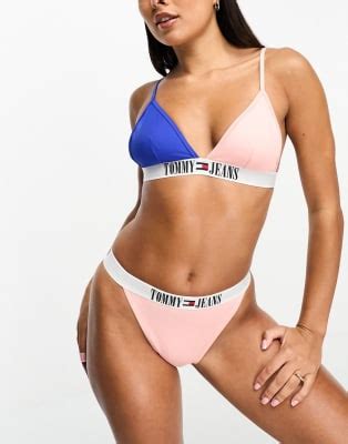 Tommy Jeans Archive Color Block Bikini Set In Blue And Pink ASOS