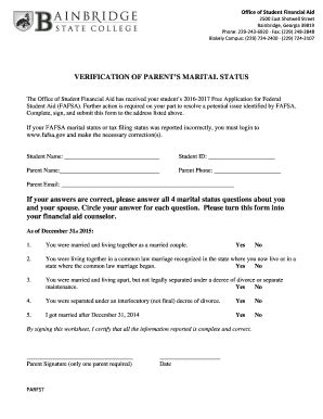 Fillable Online Bainbridge Parent Marital Status Verification Fax