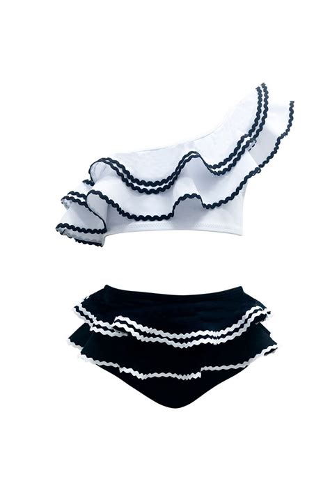 Look Me Tek Omuz Su Ta Detayl B Y K F Rf Rl Beyaz Siyah Uv K Z Ocuk Bikini Tak M By