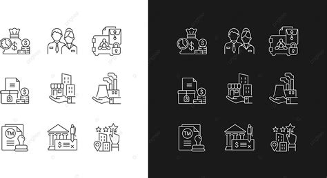 Set Of Linear Icons For Business Growth In Dark And Light Mode Vector