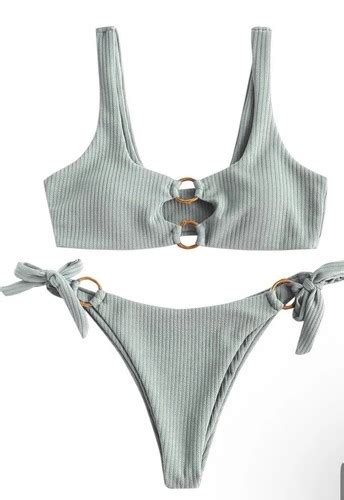ZAFUL Women S Ribbed O Ring String Bikini Swimsuit Cheeky Thong Bathing Suit EBay