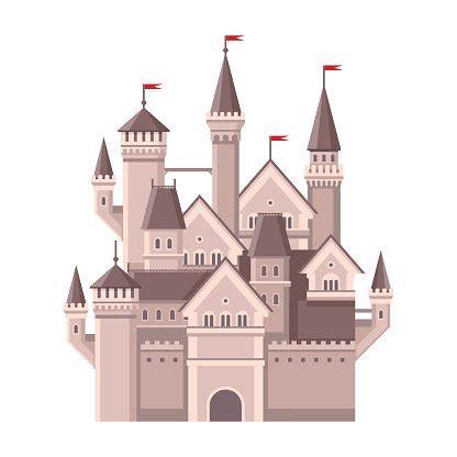 Castle Magic Fairy Tale Building With Red Flags Vector Stock Clipart