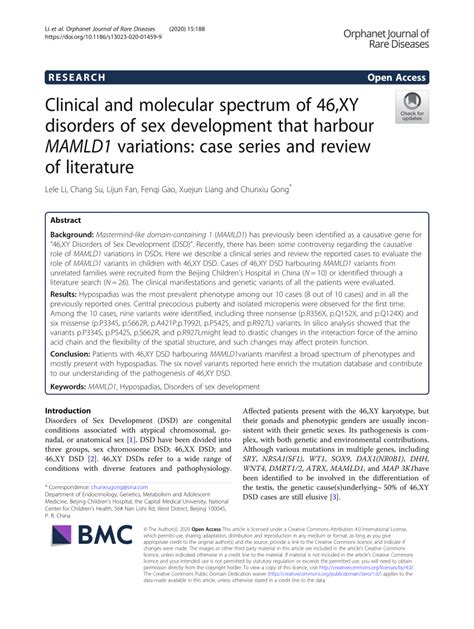 Pdf Clinical And Molecular Spectrum Of Xy Disorders Of Sex Development That Harbour Mamld