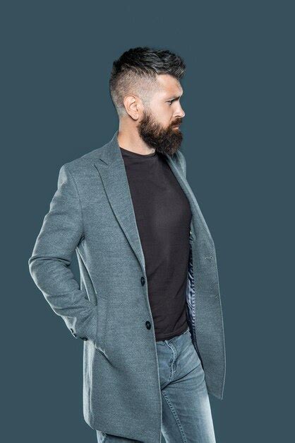 Premium Photo Elegant Bearded Mature Man Wear Casual On Grey Background