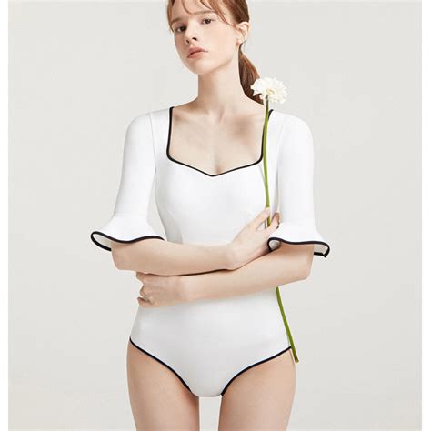 Jual Lady Swimsuit Bikini Ruffles One Piece Lengan 1 2 Panjang Baju Renang Wanita Swimwear Baju