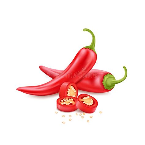Red Hot Chili Pepper Slice With Seeds Realistic Vector Stock Vector Illustration Of Cayenne