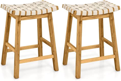 costway woven saddle stools vintage counter height chairs  pu