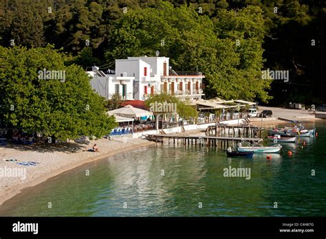 Harbour And Beach At The Small Fishing Village Of Agnontas Skopelos