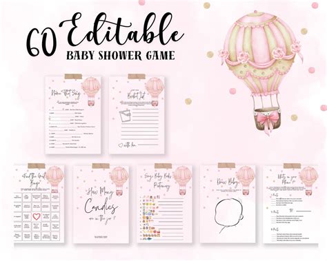 Hot Air Balloon BABY SHOWER Game Set Vintage Baby Shower Digital Printable Hot Air Balloon
