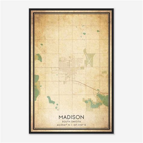 Vintage Madison South Dakota Map Poster, Modern Home Decor Wall Art