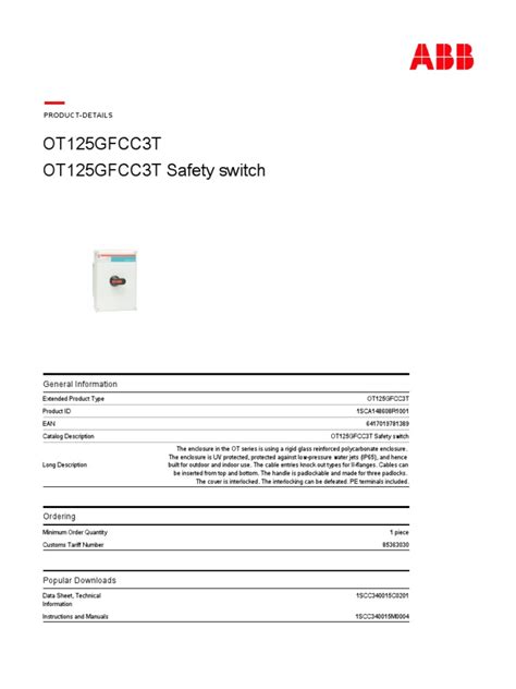 1SCA148608R1001 Ot125gfcc3t Safety Switch | PDF | Switch | Components
