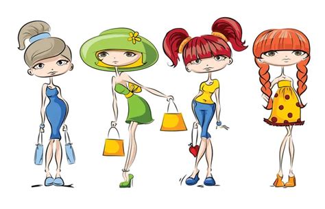 Dibujos Animados Chicas De Moda Vector De Stock Por Virinaflora