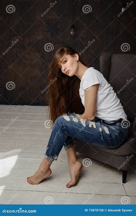 Brunette Posing Hotel Room Stock Photo Image Of Fashioned