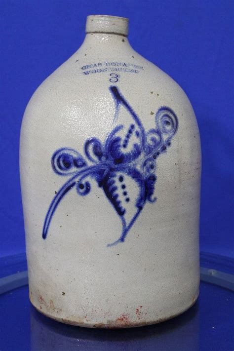 Rhode Island Stoneware Jug W Cobalt Flourish Auction