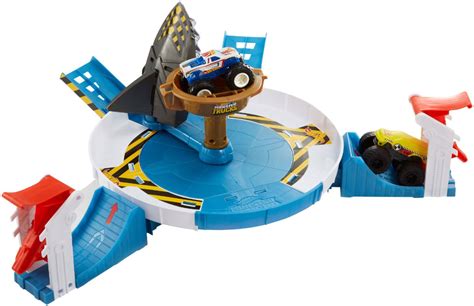 Customer Reviews Hot Wheels Monster Trucks Mecha Shark Face Off Play Set Blue FYK Best Buy