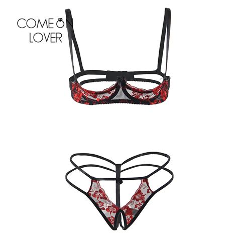 Comeonlover Sexy Lingerie Set Flower Embroidery Open Bra Cup Hollow Out Micro Erotic Sex Shop
