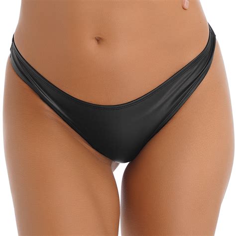 Womens Sexy Low Rise Bikini Briefs PU Leather Micro Mini Thong Underwear Panties EBay