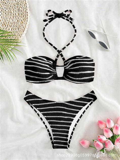 Generic New Striped Swimsuit Sexy Three Point Bikini Split Swimsuit Female Summer Walmart