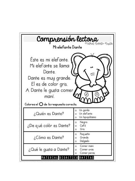Comprension Lectora El Elefante Pdf