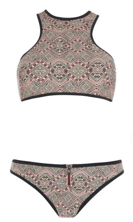 Aztec Sporty Zip Pink Black Bikini Primark 2015 Beach Black Bikini