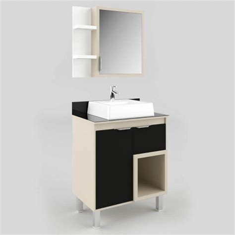 Gabinete Banheiro Tampo De Vidro Nude E Preto Lilies MadeiraMadeira