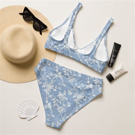 COTTAGECORE FLORAL Swimsuit Toile Bikini Blue White Toile One Piece Swim Suit Toile Bikini