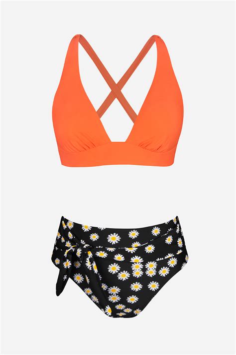 Back Tie Longline Belted And High Waist Bikini Set