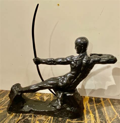 Art Deco Bronze Sculpture Male Nude Archer Hercules Victor Demanet Art Deco Collection