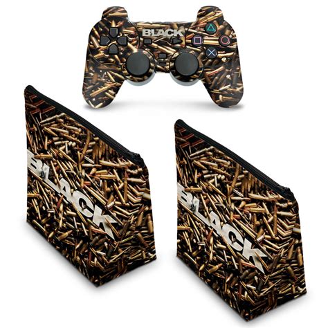 KIT Capa Case E Skin PS2 Controle Black Pop Arte Skins