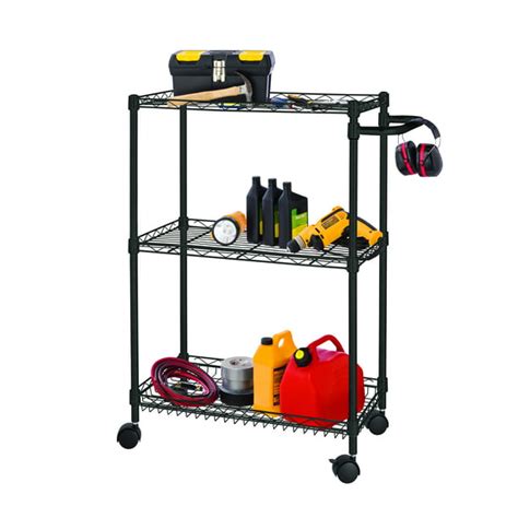 Hss 3 Tier Mini Wire Shelf Utility Cart Black Capacity 200 Lbs