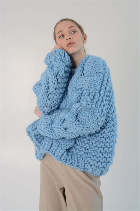 Cable Knit Oversized Chunky Cardigan Sweater Blue Etsy Узоры вязанных свитеров Вязанные