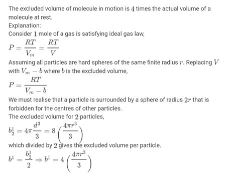 3 P V B R T The Excluded Volume Of Molecule In Motion Is Begin{array}{ll}text { 1 } 2 And Text