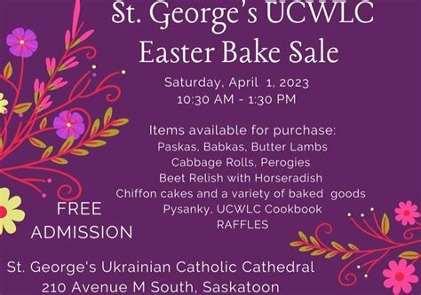 St. George’s Cathedral UCWLC Easter Bake Sale – Saskatoon – April 1