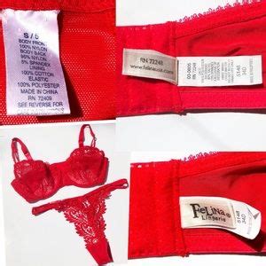 Felina Intimates Sleepwear Felina Lingerie Demi Pushup Sheer Red Lace Bra Panty Set Size