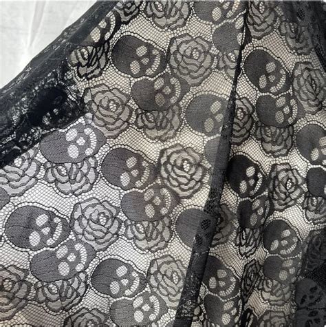 Black White Skull Rose Lace Fabric Hollowed Out Wedding Fabric Etsy