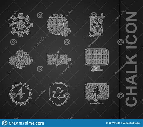 Set Battery Recycle Symbol Inside Shield Lightning Bolt Solar Energy